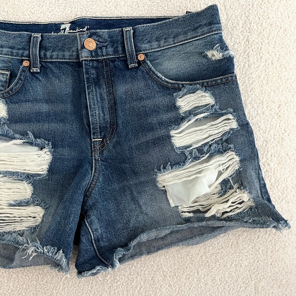 7 for all Mankind Distressed Denim Shorts - Picture 3 of 9